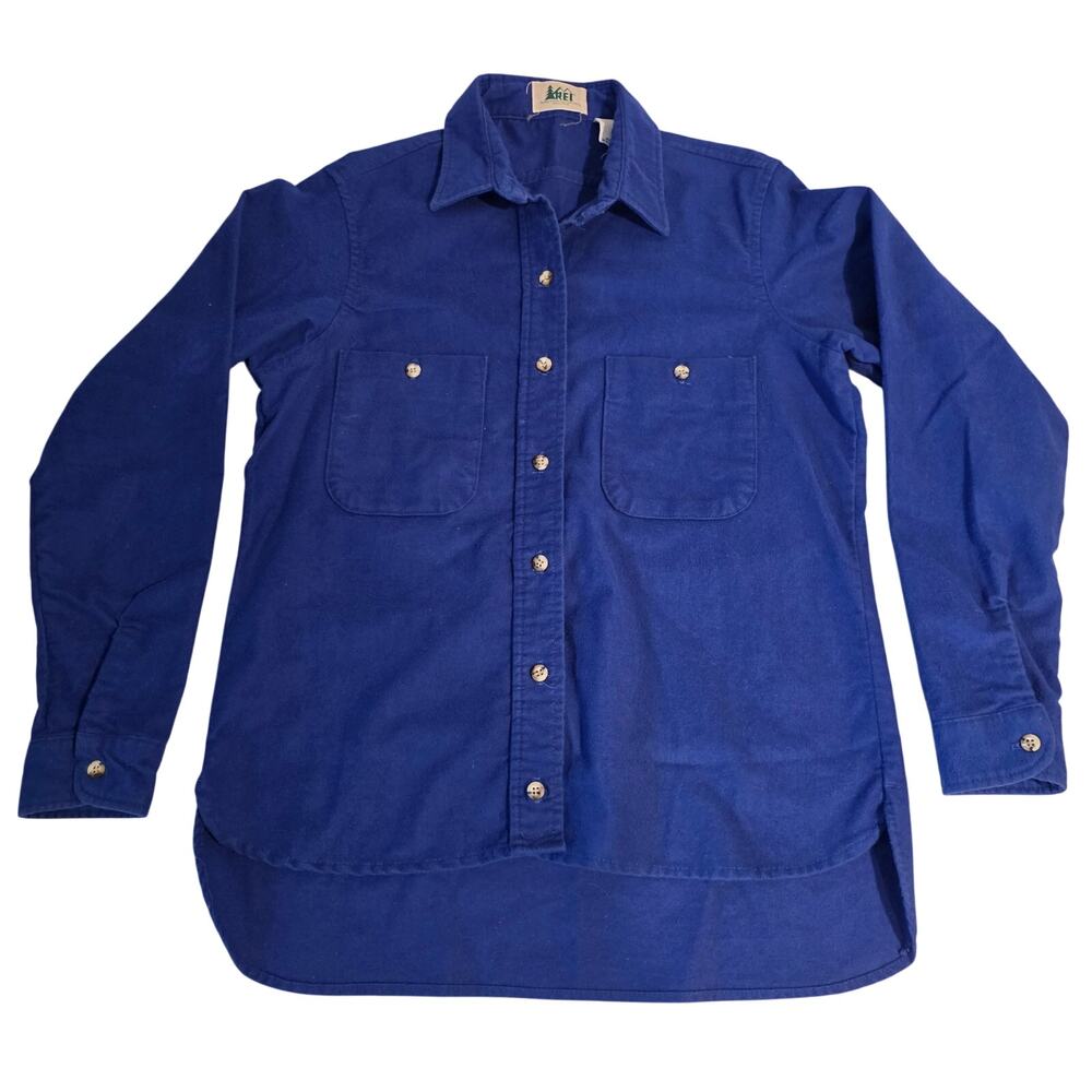 Vintage REI Chamois Cloth Shirt Blue Cotton Flannel Medium USA 80s